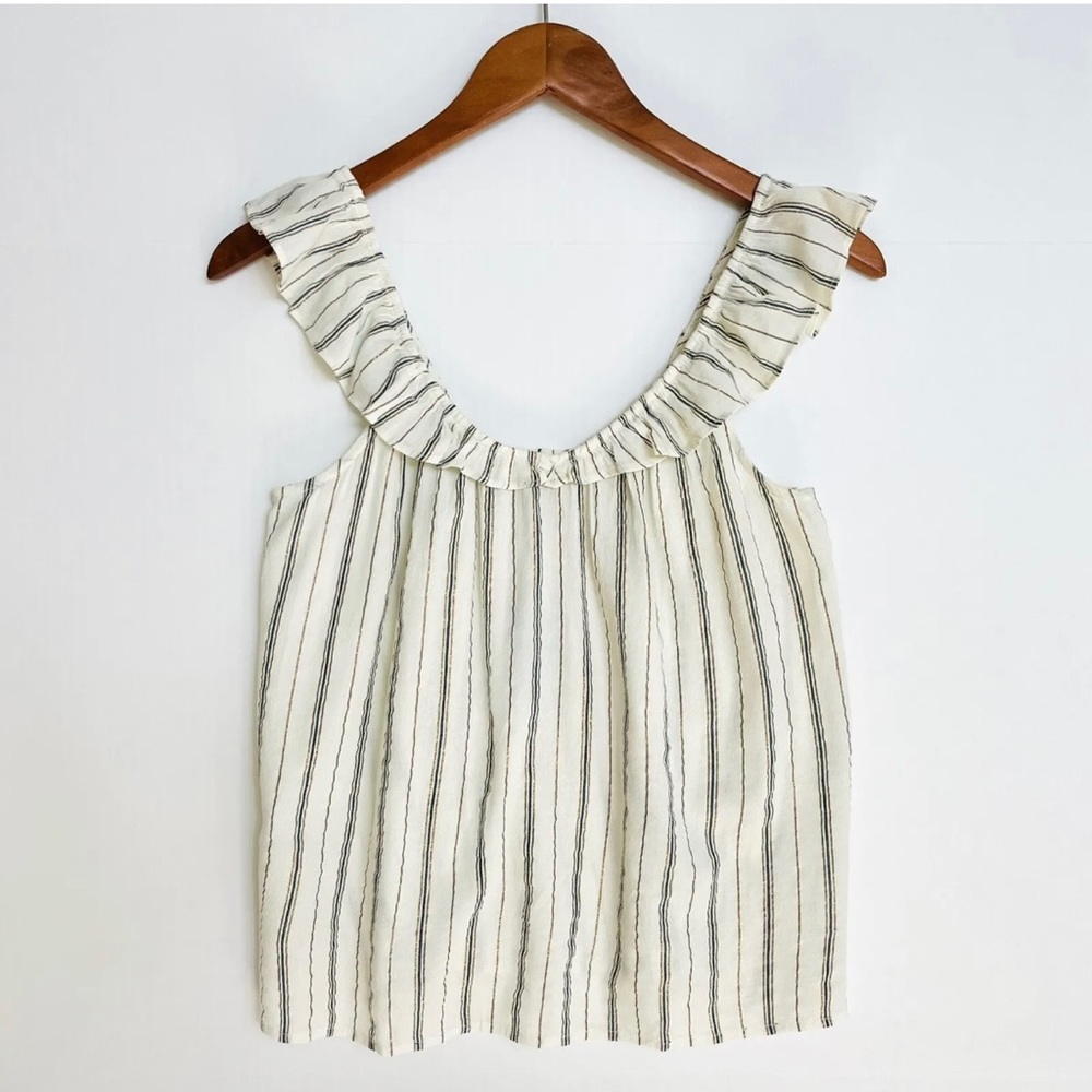 LOFT Sleeveless V Neck Top XS Petite Off White Blue Copper Stripes Lightweight